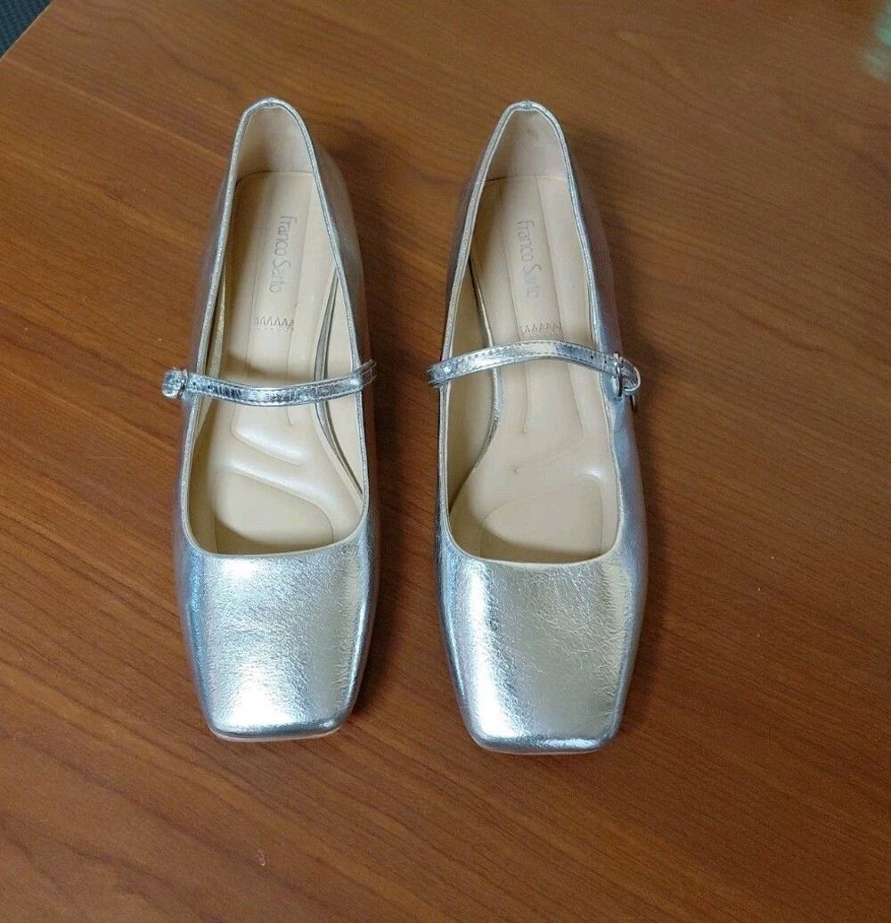 FRANCO SARTO WOMEN'S TINSLEY MARY JANE FLATS SILVER SIZE 8M NWT